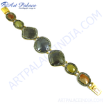 Load image into Gallery viewer, Gold bracelet with mixed shape sapphire gemstones in different colors. Elegant statement jewelry.
