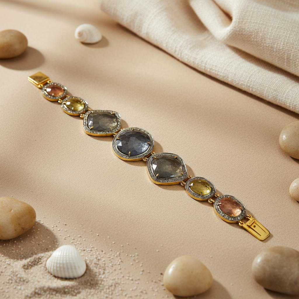 gold plating & Sapphire Bracelet | Natural Gemstone Jewelry for Women