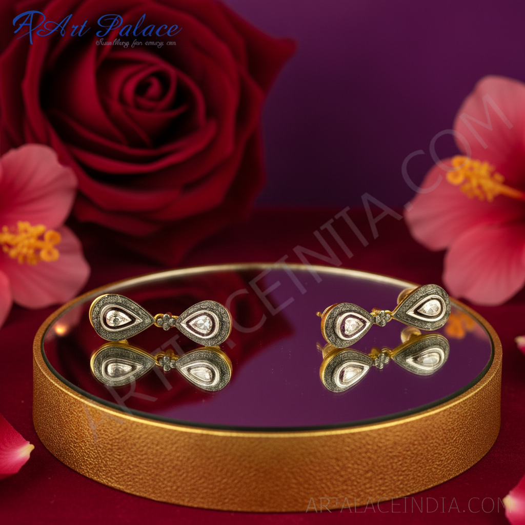 Gold Teardrop Dangle Earrings | Diamond Accents | Gift for Her