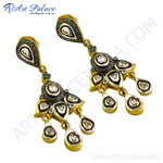 Load image into Gallery viewer, Gold teardrop dangle earrings with diamond accents, elegant design.
