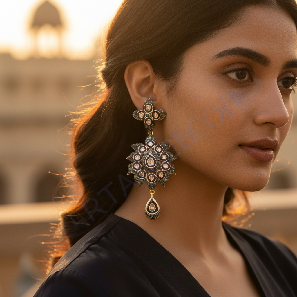 Gold Floral Diamond Earrings for Women | Statement Jewelry