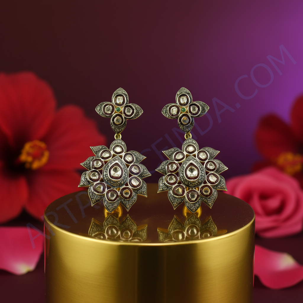 Gold floral diamond earrings for women | statement jewelry