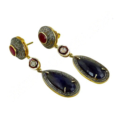 Sapphire & Ruby Drop Earrings | gold plating-Plated Dangle Jewelry