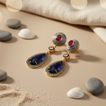 Load image into Gallery viewer, Sapphire &amp; Ruby Drop Earrings | gold plating-Plated Dangle Jewelry
