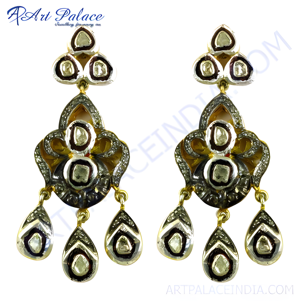Gold plated drop earrings with diamonds, elegant and luxurious design, perfect for special occasions
