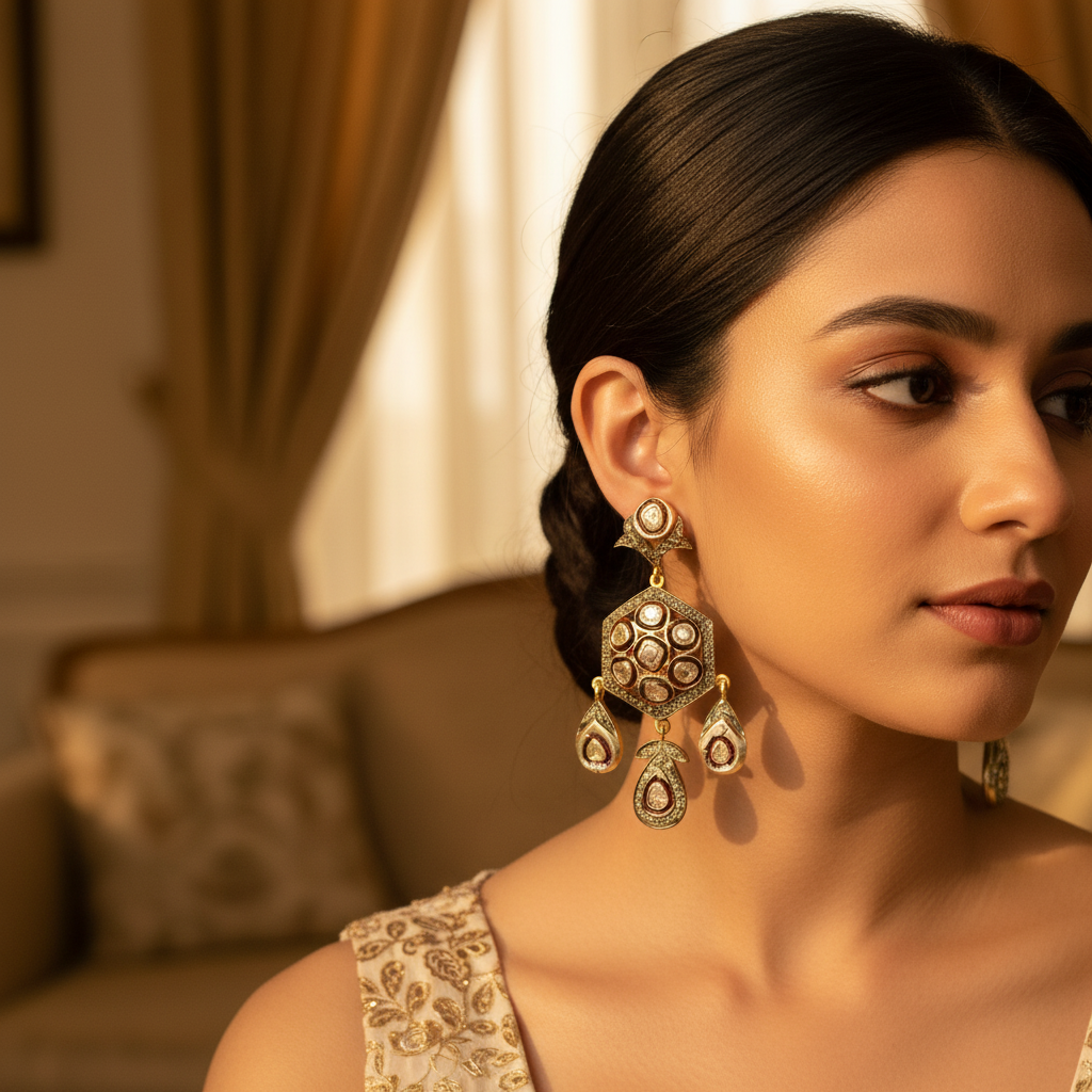 Vintage Diamond Earrings | 18K Gold Plated | Women's Jewelry