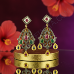 Load image into Gallery viewer, Ruby Emerald Diamond Earrings | Gold Filigree Dangle Earrings
