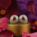 Load image into Gallery viewer, Gold Ruby Stud Earrings with Diamond Accents | Gift for Her
