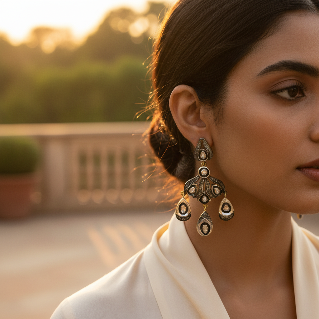 Art Deco Drop Earrings | Silver & Diamond for Women