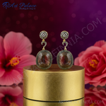 Load image into Gallery viewer, Gold &amp; Diamond Brown Stone Drop Earrings | Statement Jewelry
