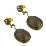 Load image into Gallery viewer, gold plating &amp; Diamond Brown Stone Drop Earrings | Statement Jewelry
