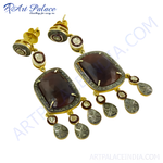 Load image into Gallery viewer, Gold vermeil drop earrings with ruby gemstones and diamond accents, elegant design.
