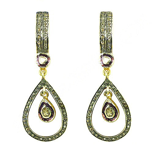 gold plating Teardrop Dangle Earrings with Gemstones | Women's Jewelry