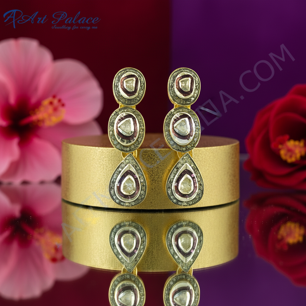 Gold teardrop earrings with diamonds for women | fine jewelry