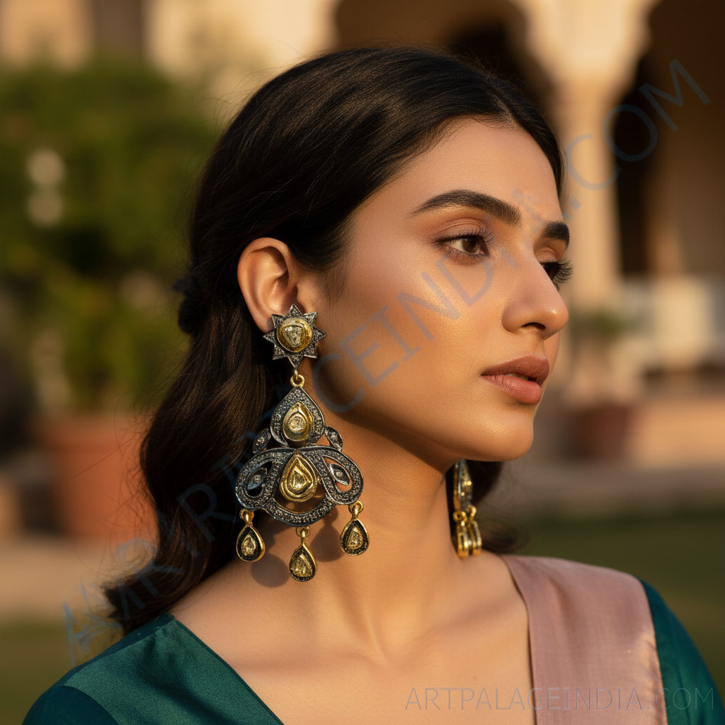Gold teardrop chandelier earrings for women | dangle earrings