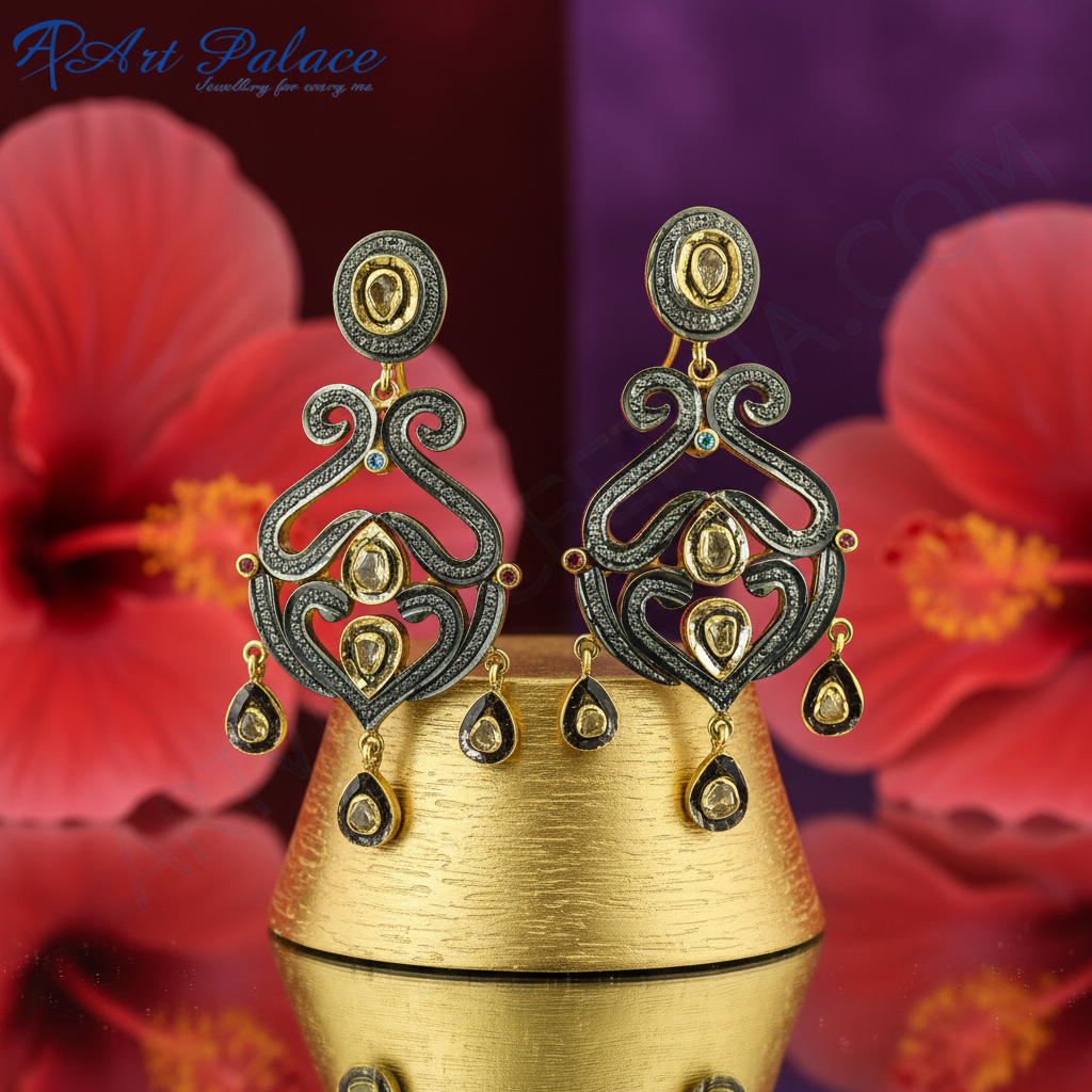 Gold & black diamond earrings for women | statement jewelry