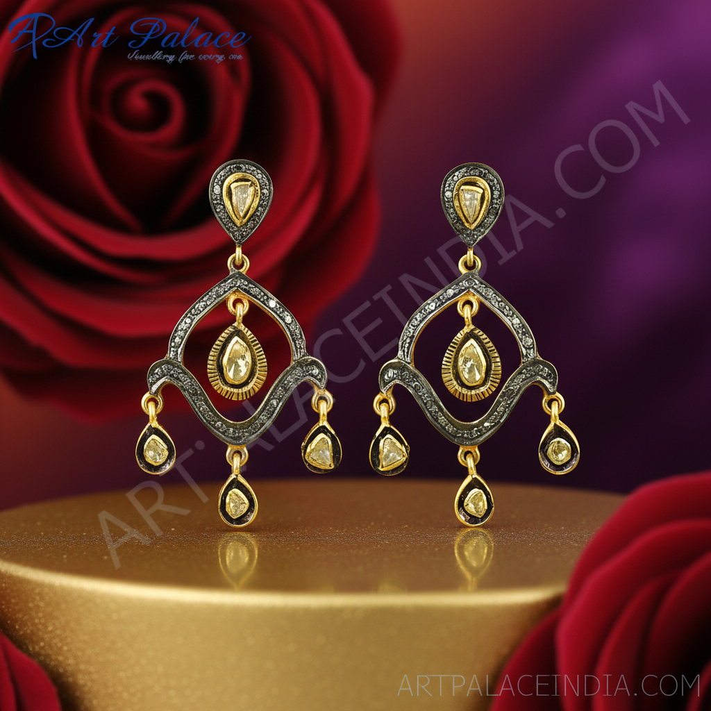 Gold Teardrop Diamond Earrings | Luxury Indian Jewelry