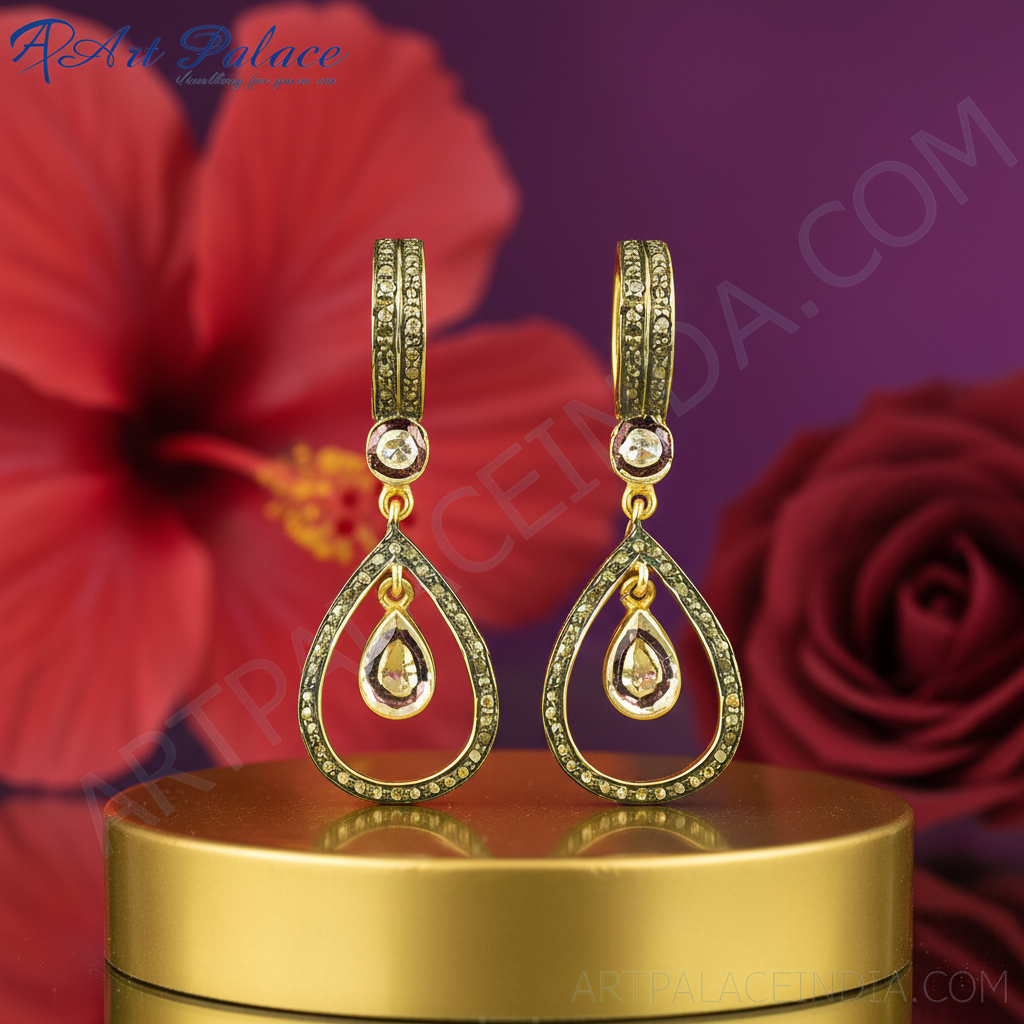 Gold Pear Shape Diamond Earrings for Women | Dangle Jewelry