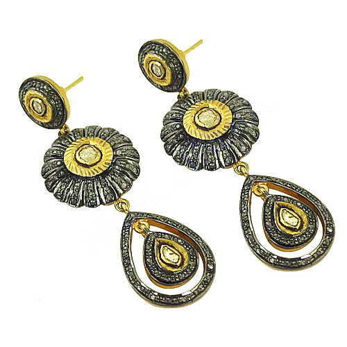 gold plating Diamond Flower Drop Earrings | Luxury Women's Jewelry