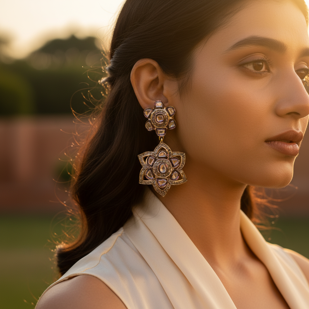 Gold Floral Earrings with Diamonds | Luxury Women's Jewelry