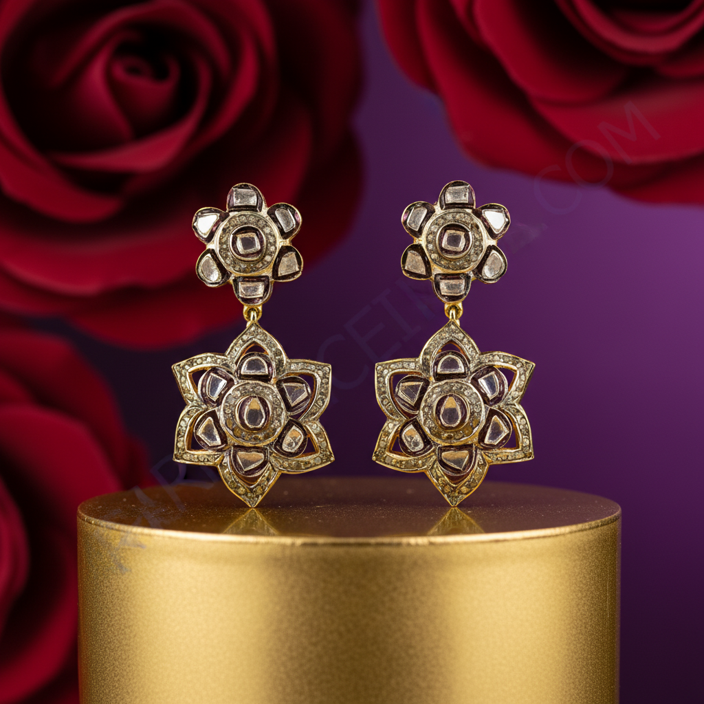 Gold Floral Earrings with Diamonds | Luxury Women's Jewelry