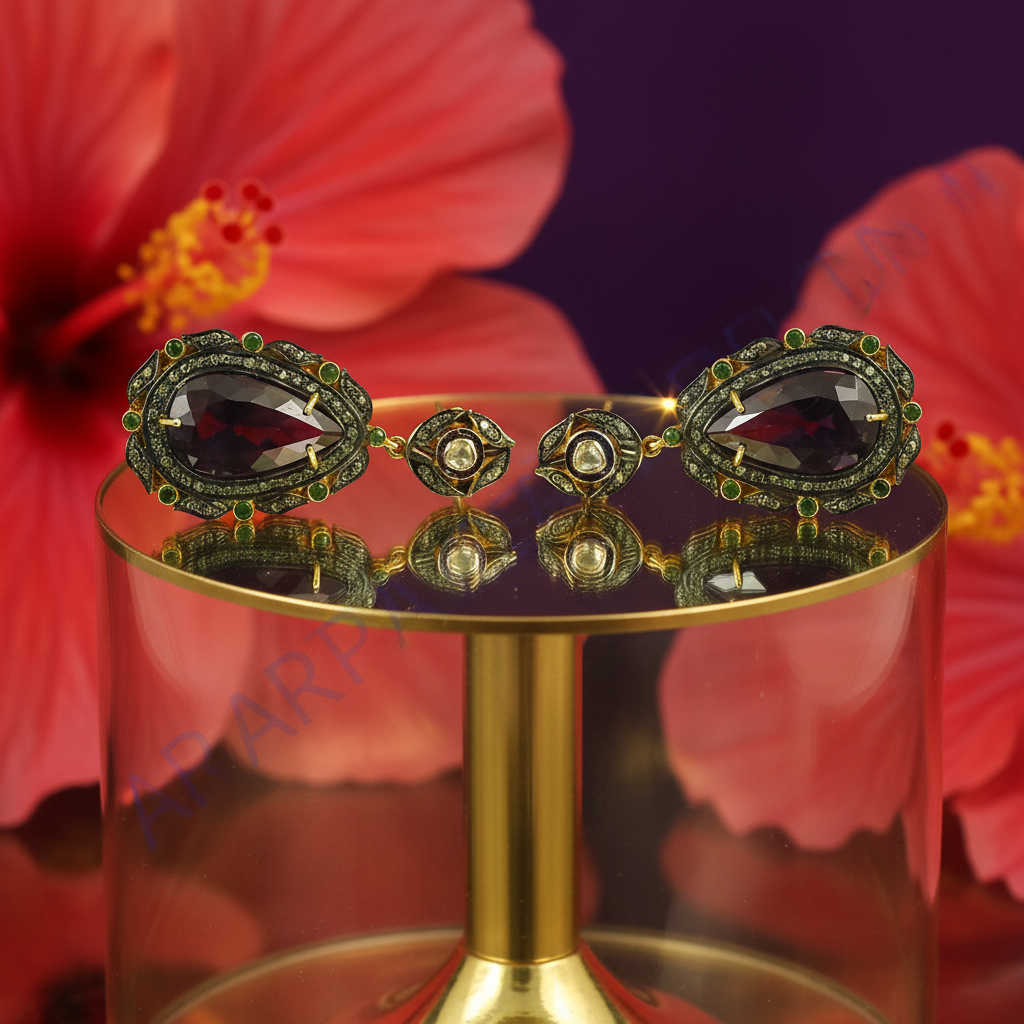 Ruby & Emerald Dangle Earrings | Vintage Style Jewelry