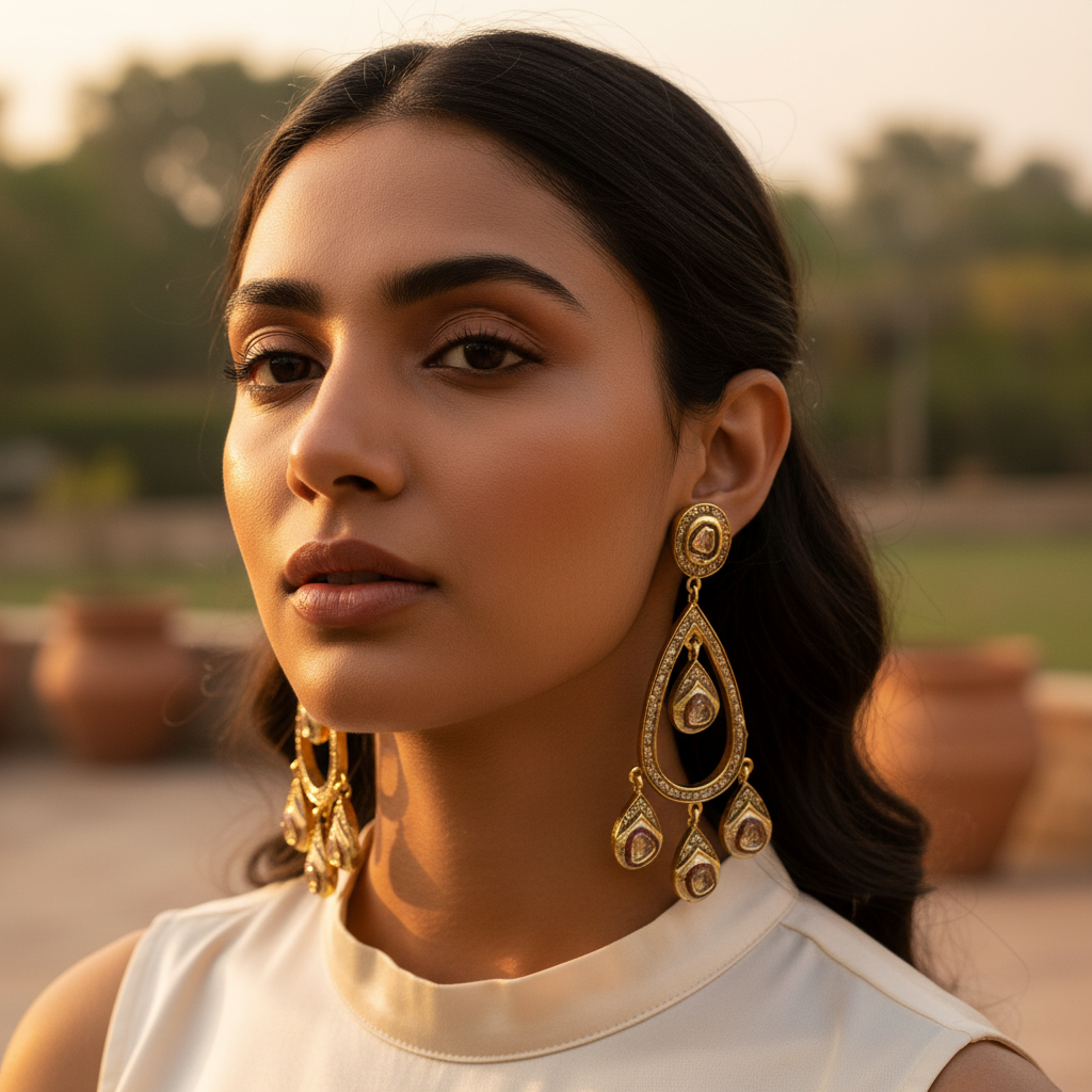 Gold Teardrop Earrings with Diamond Accents | Women's Fashion