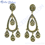 Load image into Gallery viewer, Gold teardrop dangle earrings with diamond accents and a vintage design
