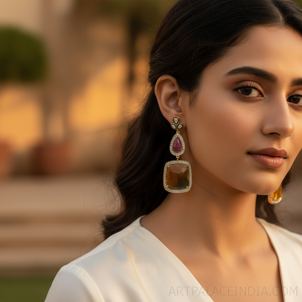 Gold Ruby Sapphire Drop Earrings | Women's Luxury Jewelry