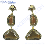 Load image into Gallery viewer, Gold drop earrings with brown gemstones and diamond accents, for women&#39;s jewelry.
