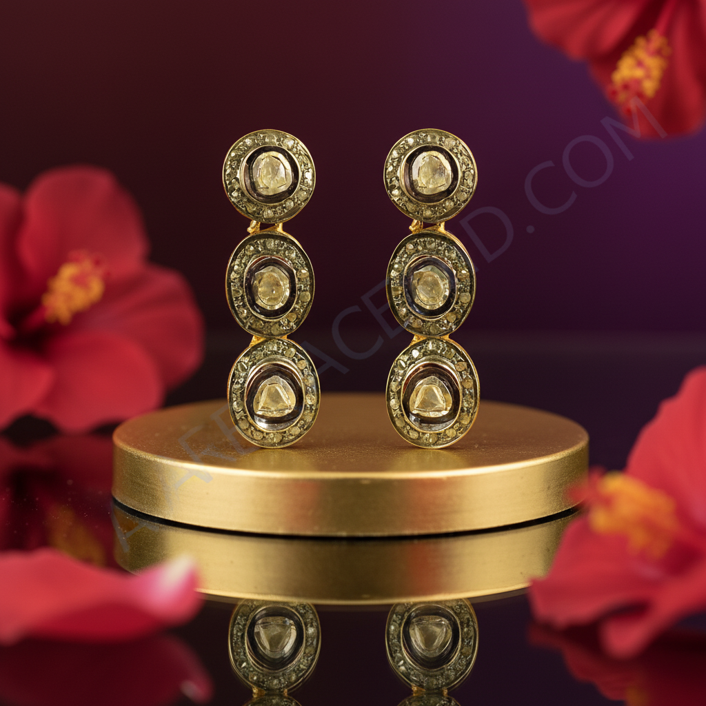 Gold Polki Diamond Drop Earrings | Luxury Jewelry for Women