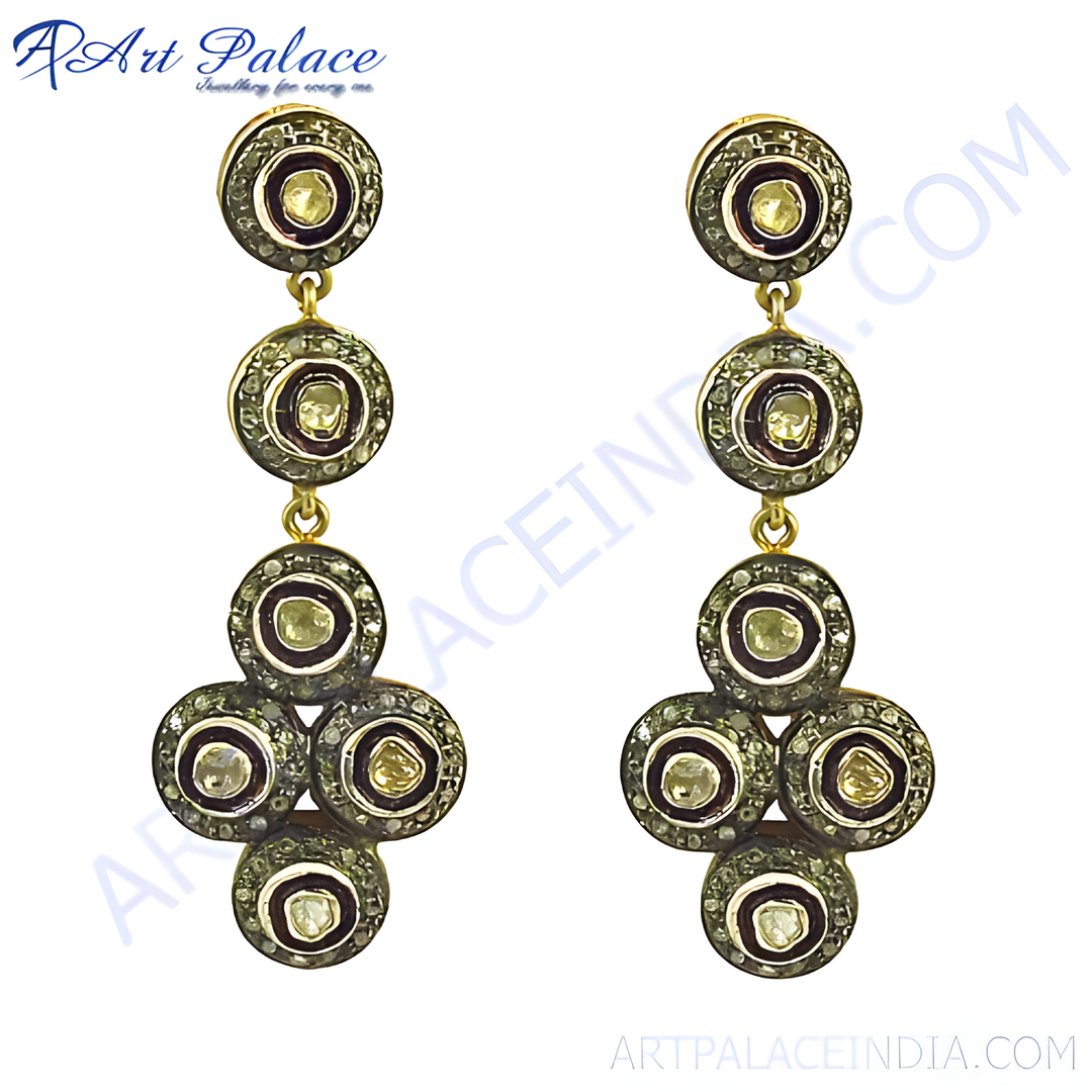 Gold dangle earrings with diamonds, elegant and sparkling, perfect for women.