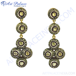 Load image into Gallery viewer, Gold dangle earrings with diamonds, elegant and sparkling, perfect for women.
