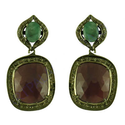 gold plating Tone Ruby & Emerald Earrings for Women | Statement Jewelry