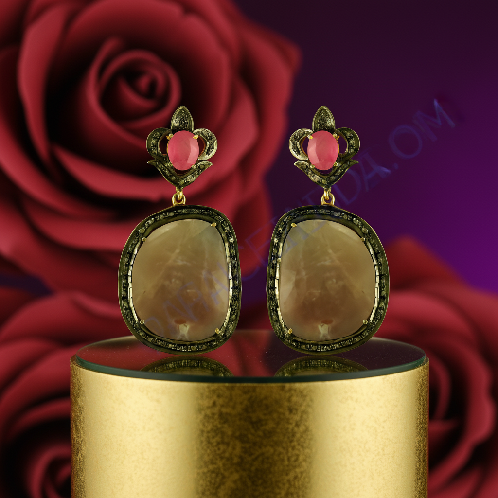 Ruby & Diamond Dangle Earrings | Gold Finish | Women's Jewelry