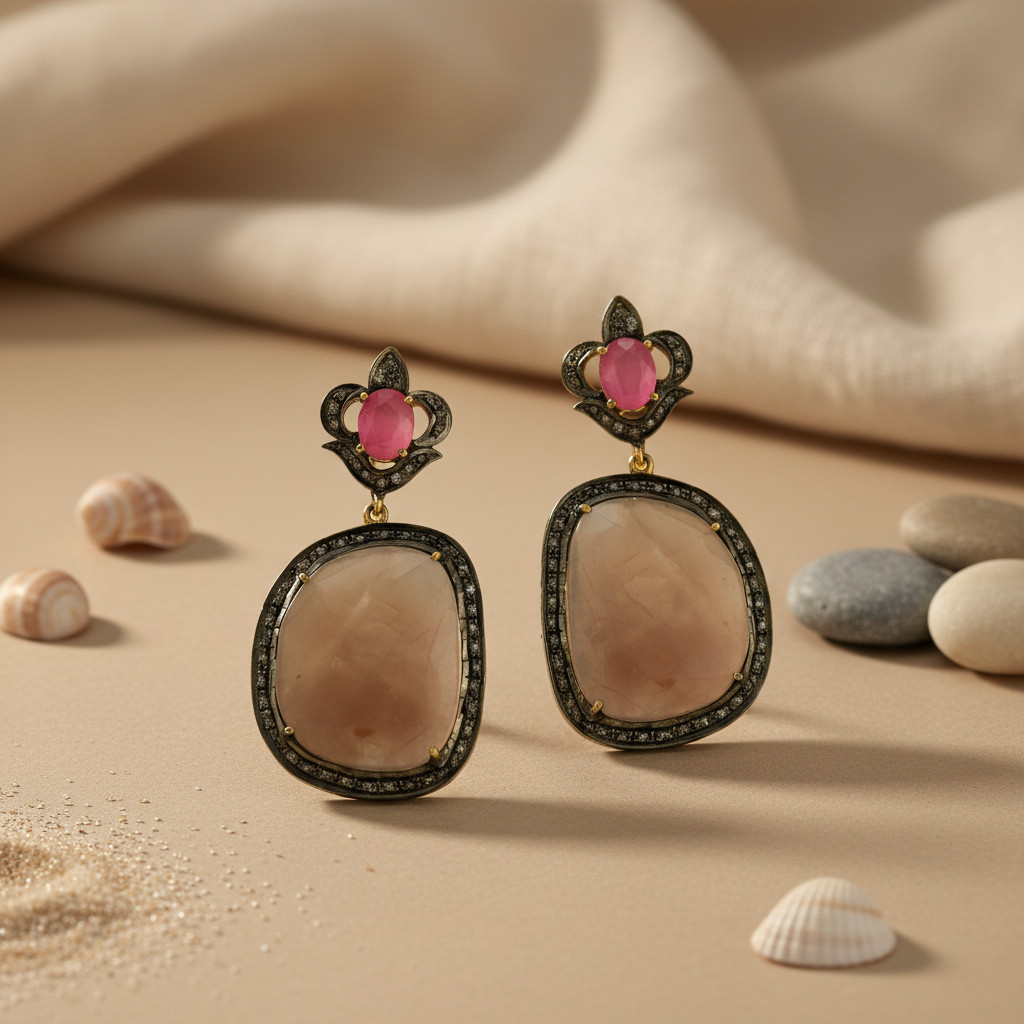 Ruby & Diamond Dangle Earrings | gold plating Finish | Women's Jewelry