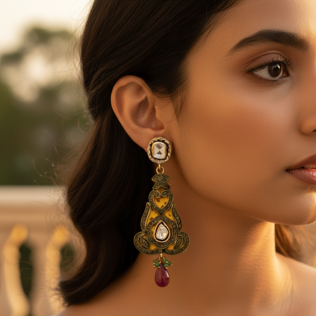 gold plating Tone Ruby Drop Earrings for Women | Statement Jewelry