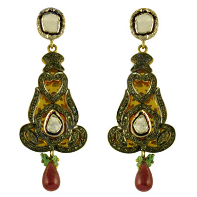 gold plating Tone Ruby Drop Earrings for Women | Statement Jewelry