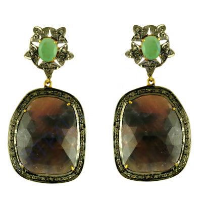 Gemstone Dangle Earrings | Green & Brown Stone Earrings for Women