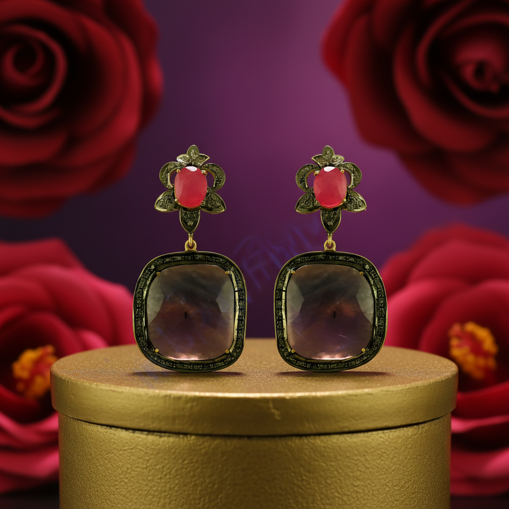 Gold Ruby Quartz Earrings | Dangle Drop Earrings | Women's Jewelry