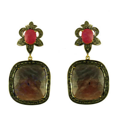 gold plating Ruby Quartz Earrings | Dangle Drop Earrings | Women's Jewelry