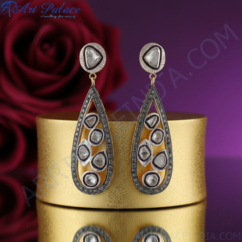 Silver teardrop earrings with diamonds | luxury jewelry