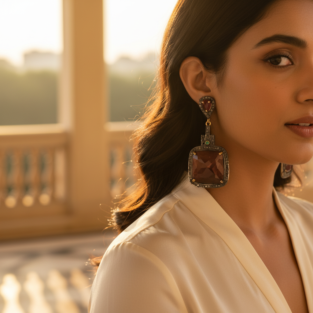 Ruby & Diamond Dangle Earrings | 925 Silver | Women's Jewelry