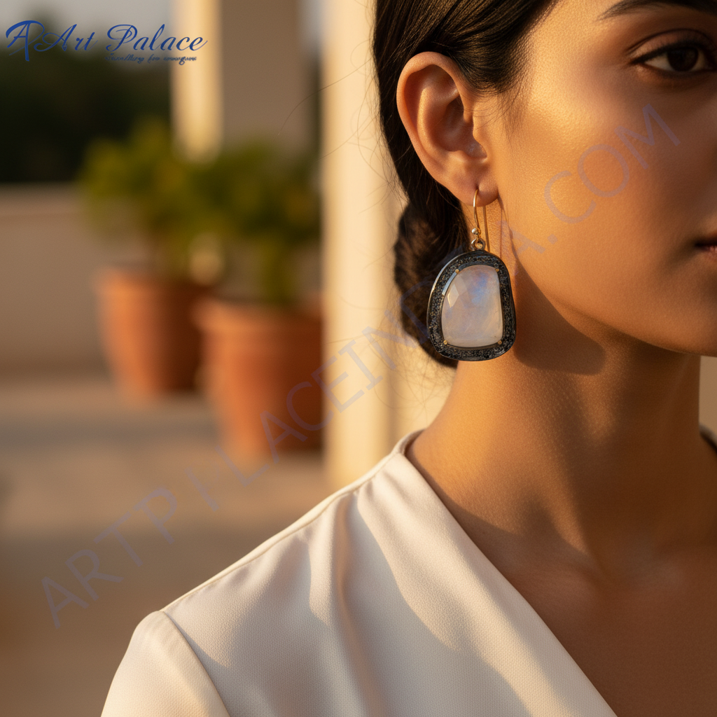Moonstone Drop Earrings for Women | Dangle Earrings | Gift