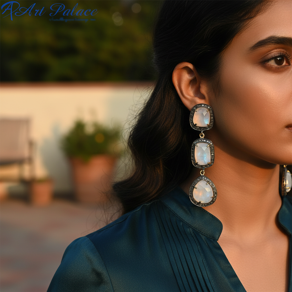 Moonstone Drop Earrings in Silver | For Women | Gift