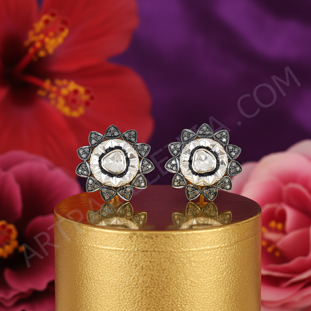 Gold & Diamond Flower Stud Earrings | Women's Jewelry Gift