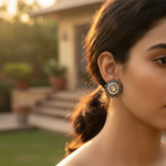 Load image into Gallery viewer, gold plating &amp; Diamond Flower Stud Earrings | Women's Jewelry Gift
