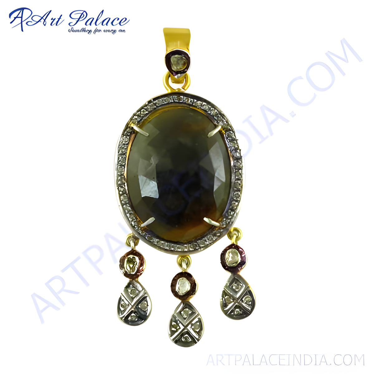 Gold pendant necklace with an oval sapphire gemstone and diamond accents, a luxury jewelry piece