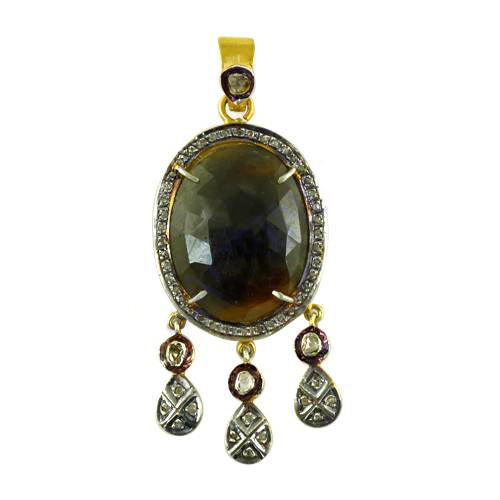 gold plating Sapphire Diamond Pendant Necklace | Women's Fine Jewelry