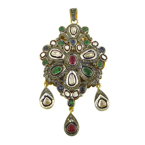 Silver Emerald Ruby Pendant | Vintage Style Jewelry for Women